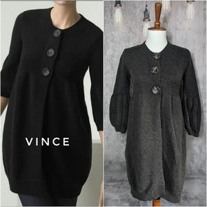 Vince bishop sleeve babydoll wool-blend cardigan, charcoal gray, size Small
